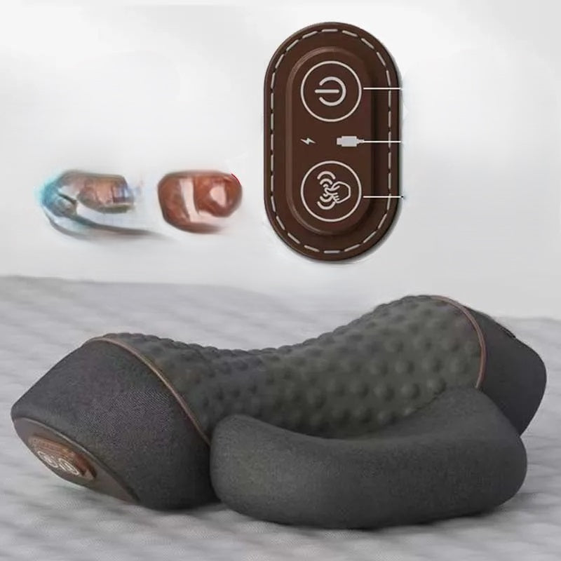Electric Heated Neck Massage Pillow With Soothing Vibration Memory Foam