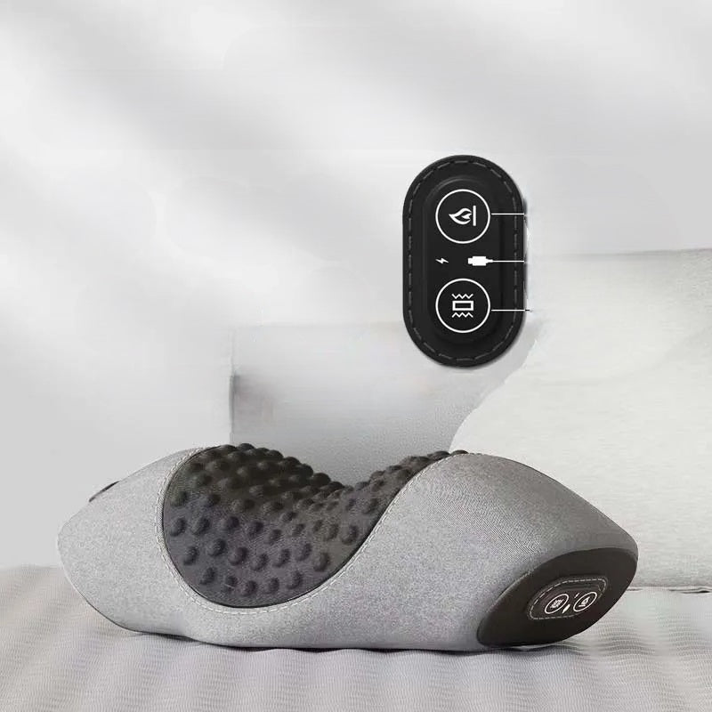 Electric Heated Neck Massage Pillow With Soothing Vibration Memory Foam
