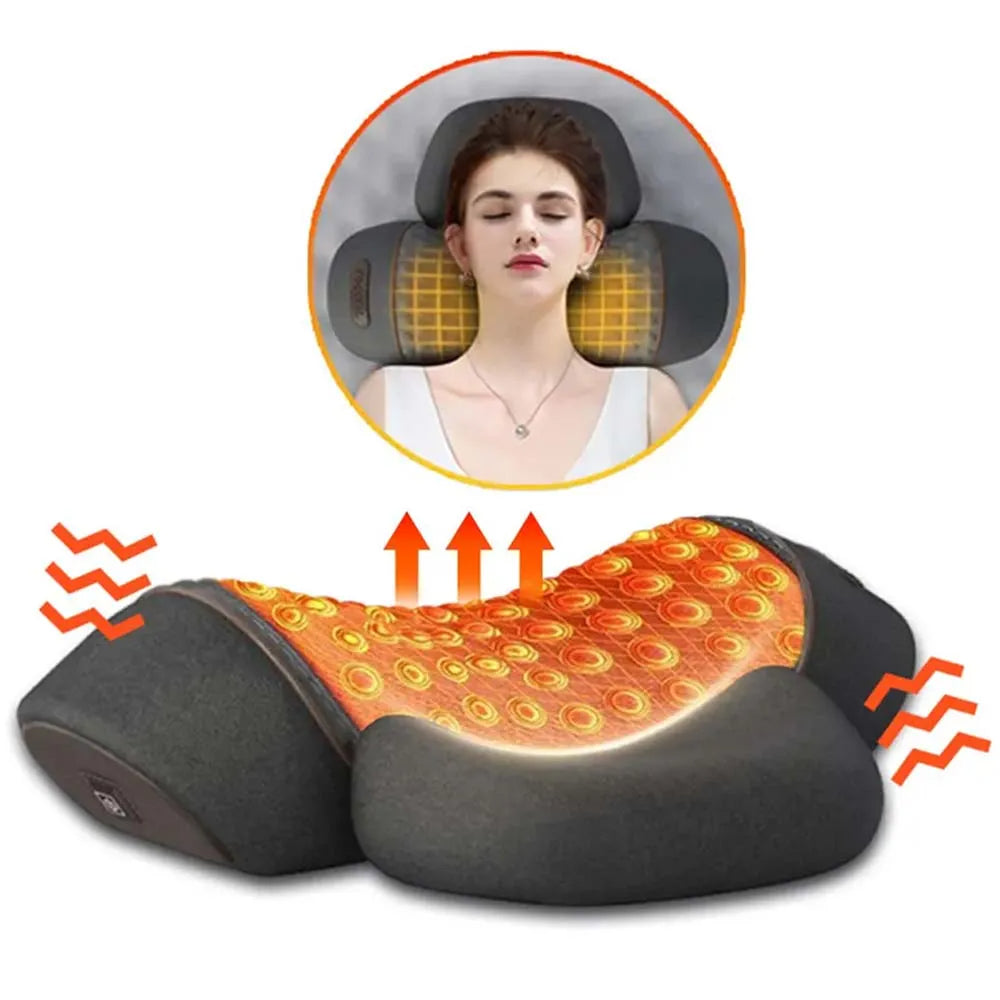 Electric Heated Neck Massage Pillow With Soothing Vibration Memory Foam