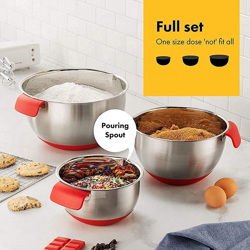 Stainless Steel Mixing Bowls Set With Non Slip Base Lid Grater