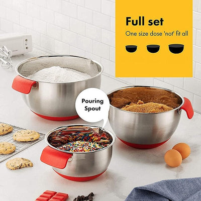 Stainless Steel Mixing Bowls Set With Non Slip Base Lid Grater