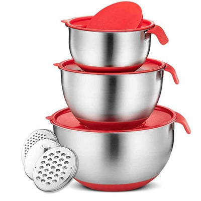 Stainless Steel Mixing Bowls Set With Non Slip Base Lid Grater