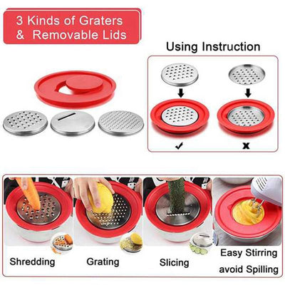 Stainless Steel Mixing Bowls Set With Non Slip Base Lid Grater