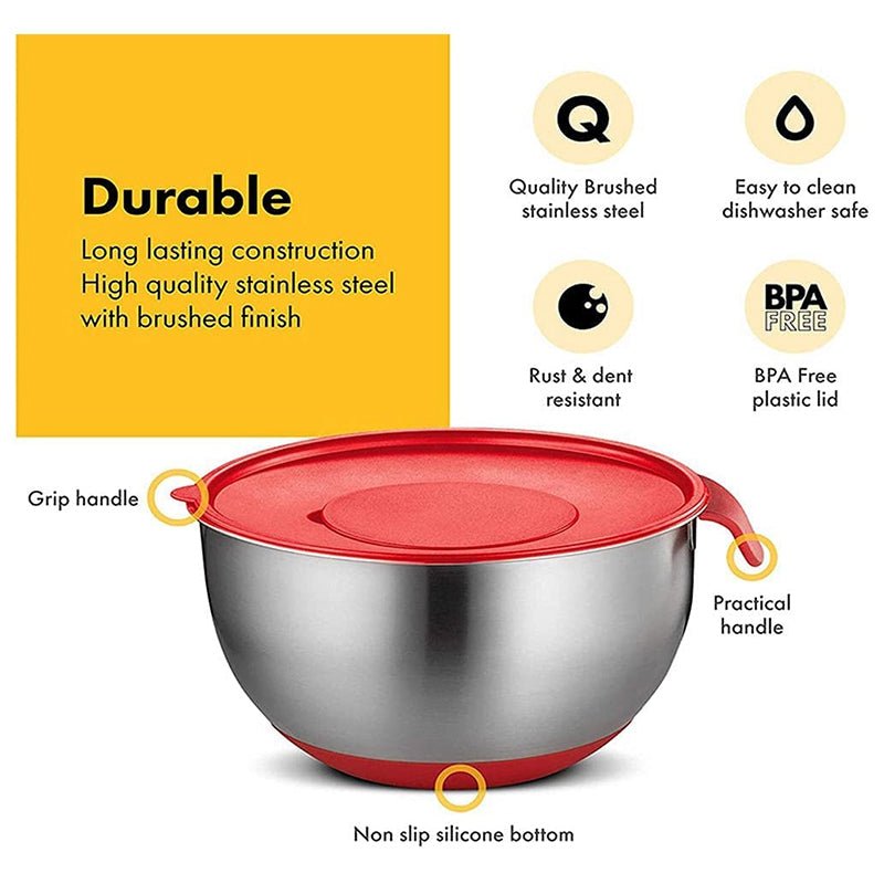 Stainless Steel Mixing Bowls Set With Non Slip Base Lid Grater