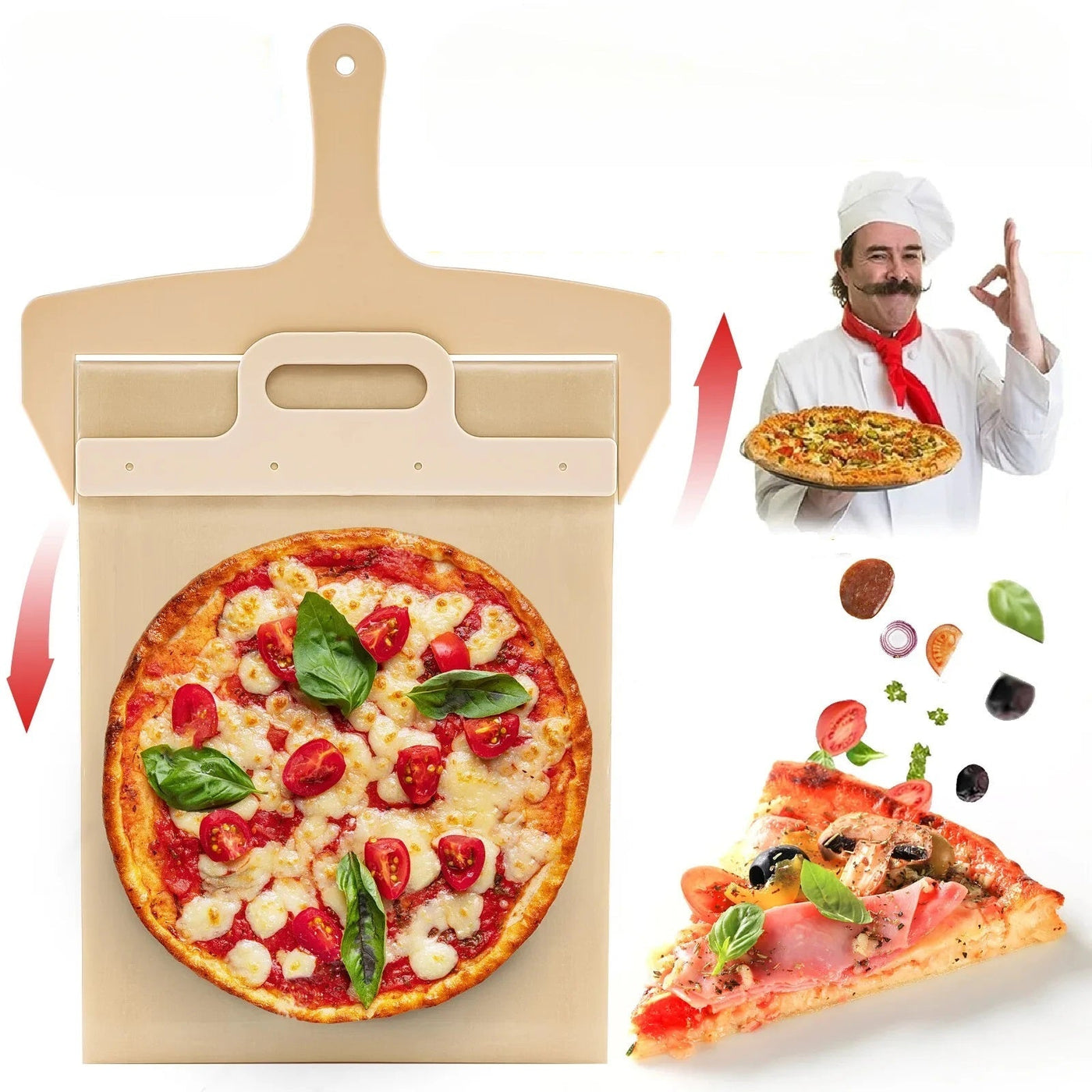 Non-Stick Sliding Pizza Peel With Wooden Handle For Easy Baking