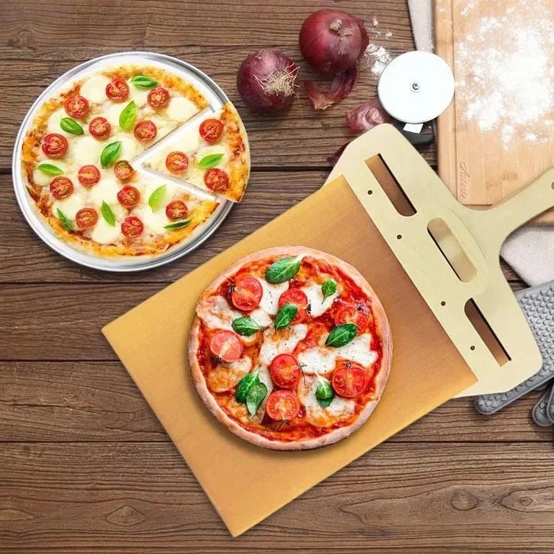 Non-Stick Sliding Pizza Peel With Wooden Handle For Easy Baking