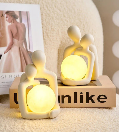 Nordic Couple Statue Table Lamp Ceramic Romantic Bedroom Decor
