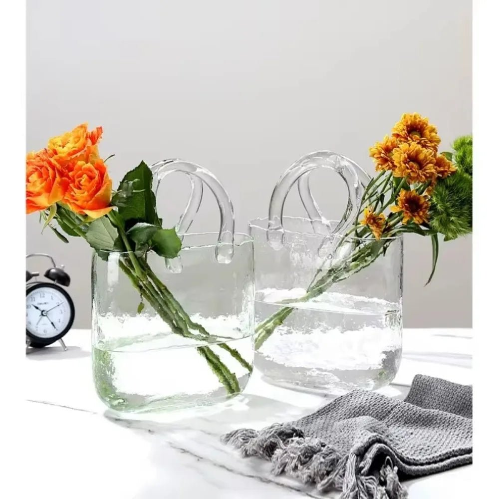 Nordic-Inspired Glass Vase Handbag Stylish Hydroponic Flower Basket