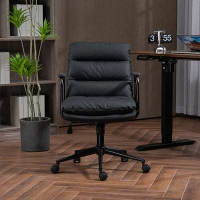 Ergonomic Office Chair Mid Back PU Leather Swivel Rolling Chair