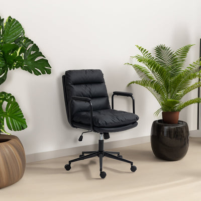 Ergonomic Office Chair Mid Back PU Leather Swivel Rolling Chair