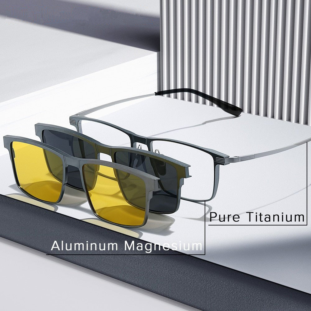 Polarized Magnetic Clip-On Glasses With Night Vision Titanium Frame