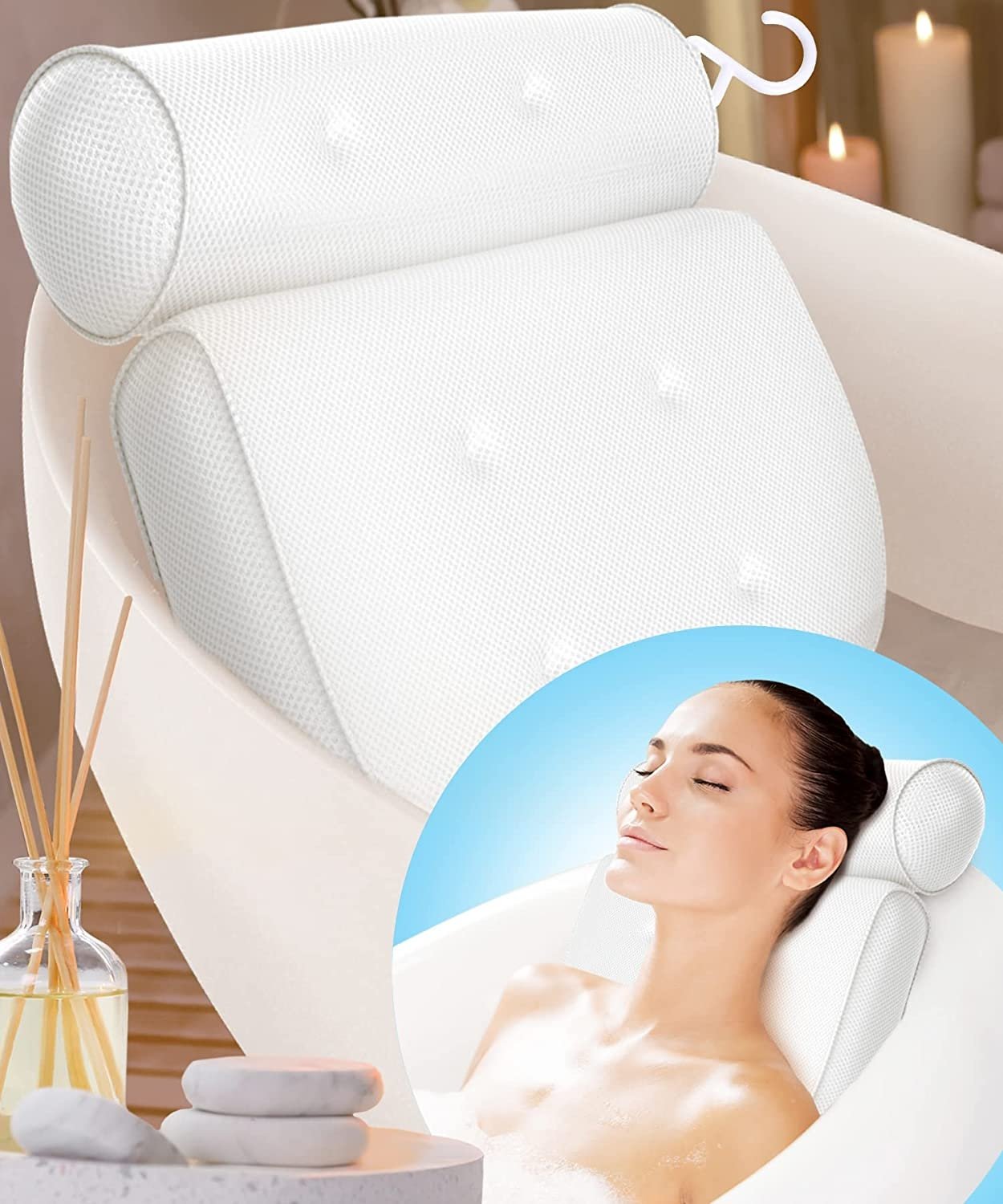 Orthopedic Bath Pillow Breathable 3D Mesh Headrest Cushion With Suction Cups