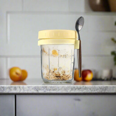 Overnight Oats Container Glass 350ML With Lid And Spoon Portable