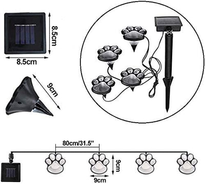 Paw Garden Lights Solar Powered Decorative Paw Print Outdoor Lights