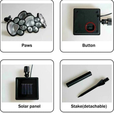 Paw Garden Lights Solar Powered Decorative Paw Print Outdoor Lights