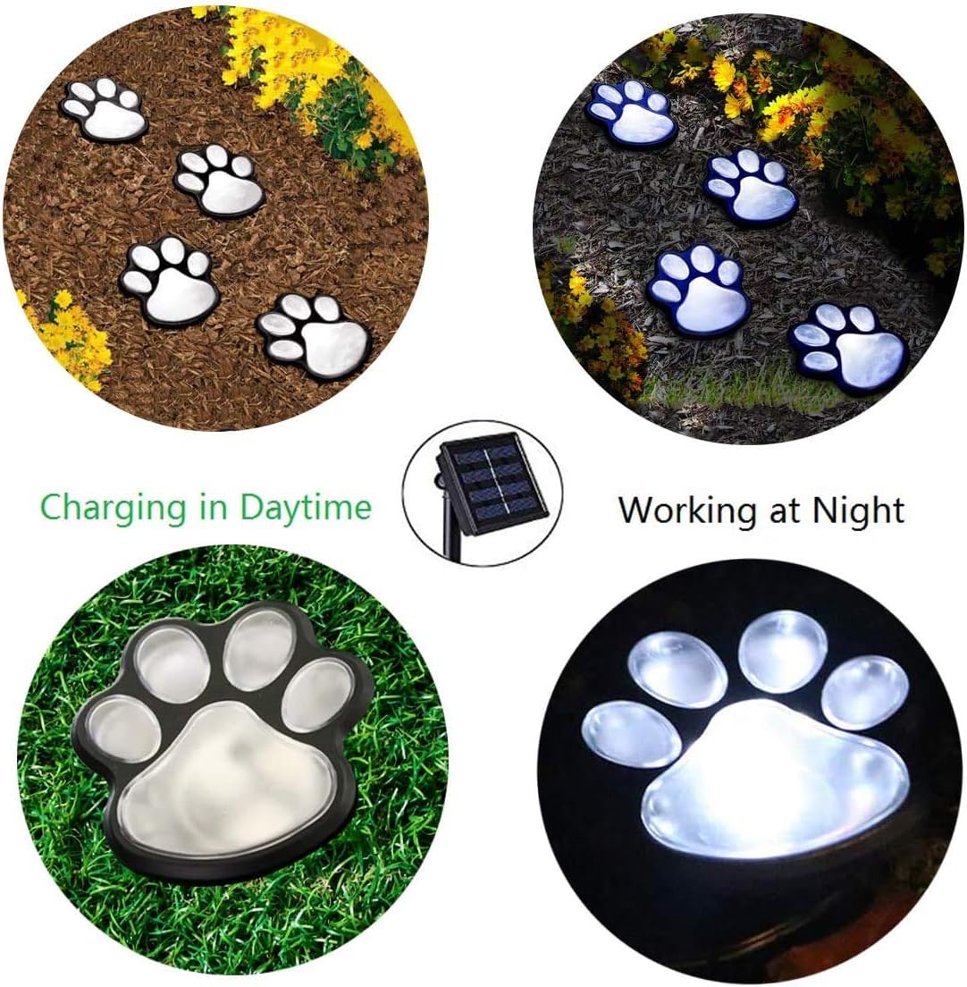 Paw Garden Lights Solar Powered Decorative Paw Print Outdoor Lights
