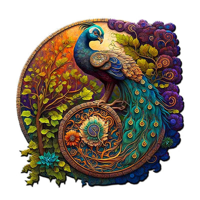 Peacock And Bird Wooden Puzzle Educational Toy Multi-Size Round Puzzle