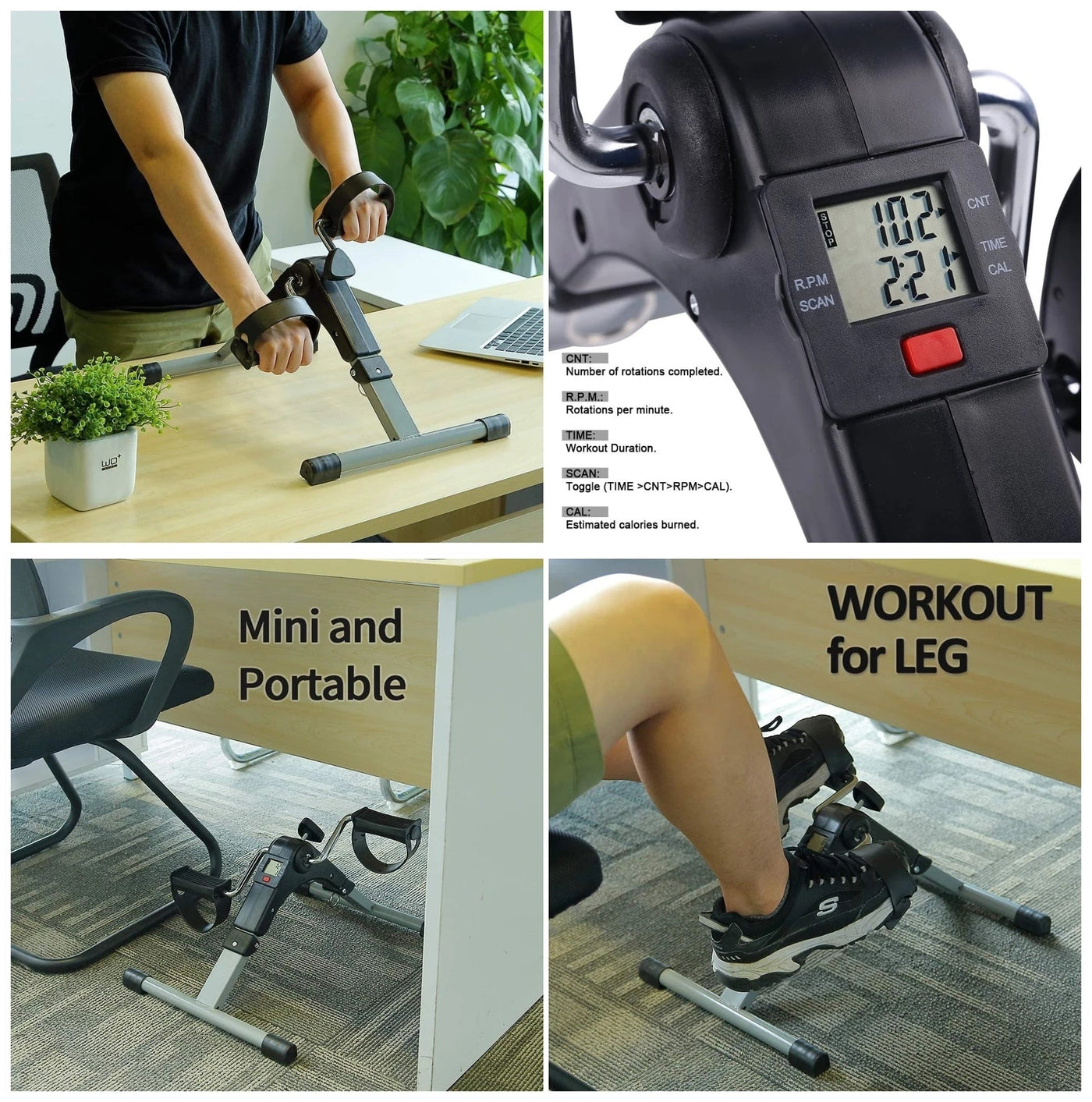 Portable Under Desk Exercise Bike Foldable Pedal Exerciser With LCD Display