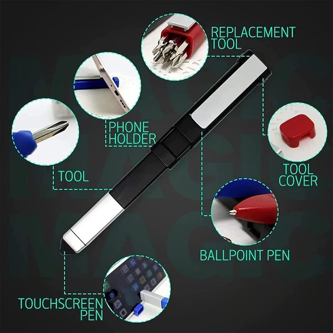 Pen-shaped Phone Holder With Multifunctional Ballpoint Pen And Screwdriver Set