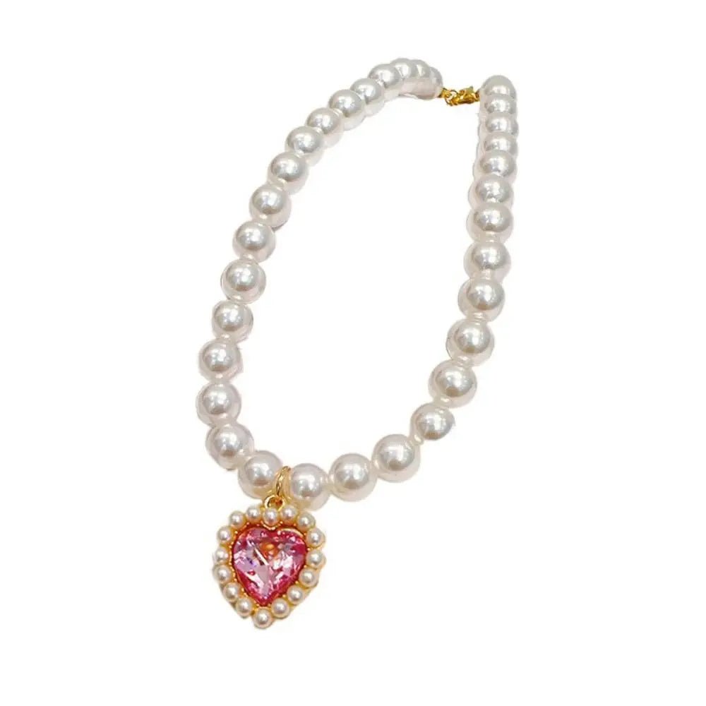 Pet Cat Pearl Necklace Adjustable Rhinestone Collar Colorful Bling
