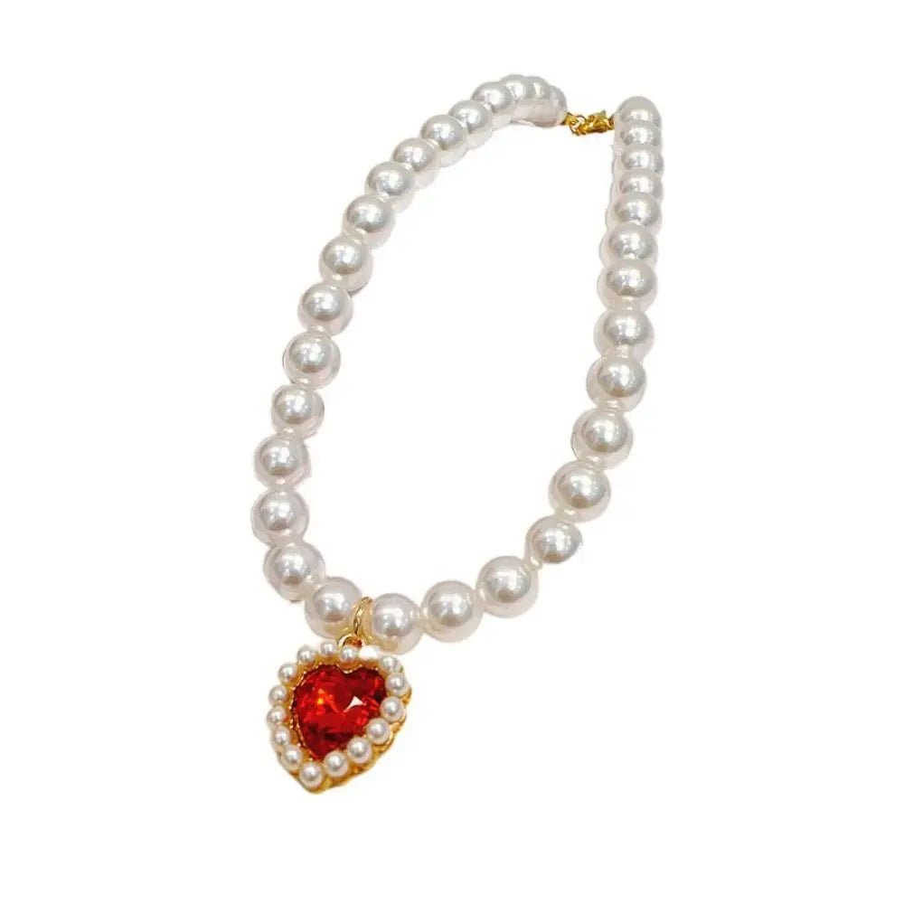 Pet Cat Pearl Necklace Adjustable Rhinestone Collar Colorful Bling