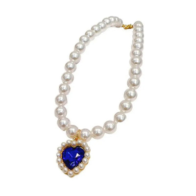 Pet Cat Pearl Necklace Adjustable Rhinestone Collar Colorful Bling