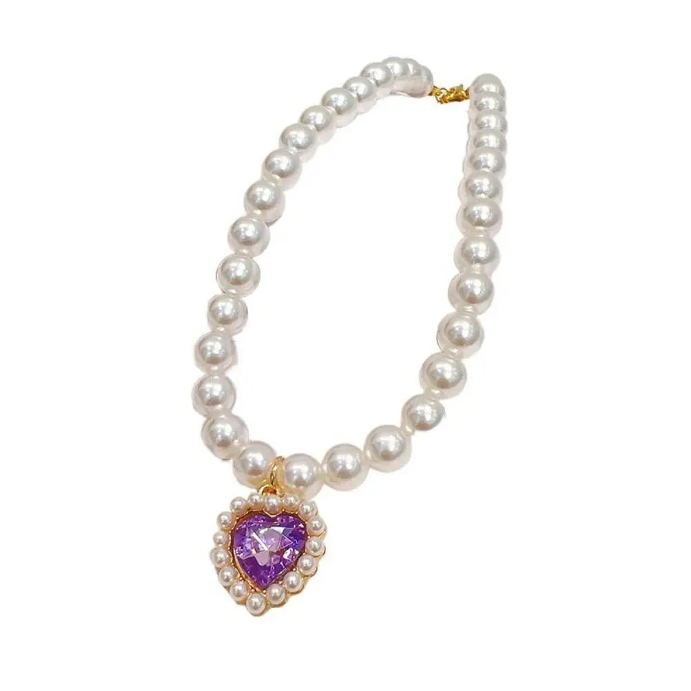 Pet Cat Pearl Necklace Adjustable Rhinestone Collar Colorful Bling