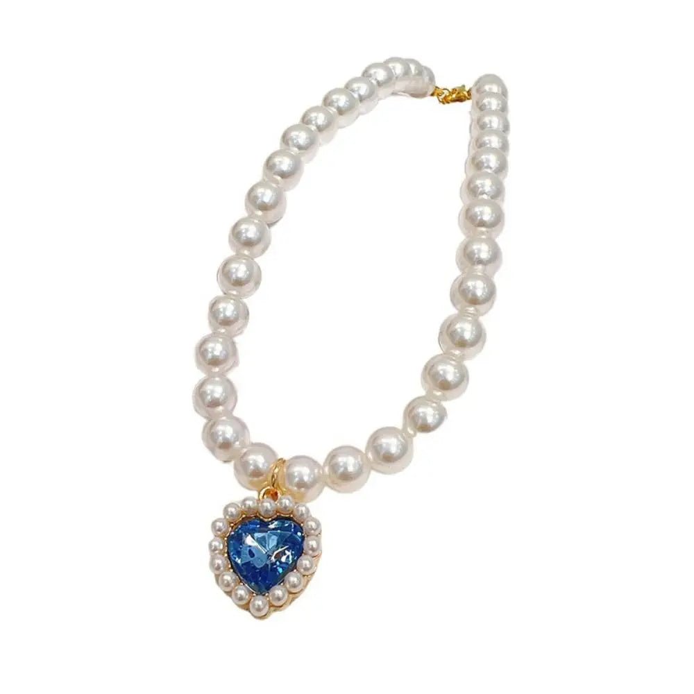 Pet Cat Pearl Necklace Adjustable Rhinestone Collar Colorful Bling