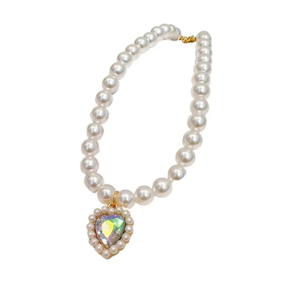 Pet Cat Pearl Necklace Adjustable Rhinestone Collar Colorful Bling