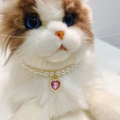Pet Cat Pearl Necklace Adjustable Rhinestone Collar Colorful Bling