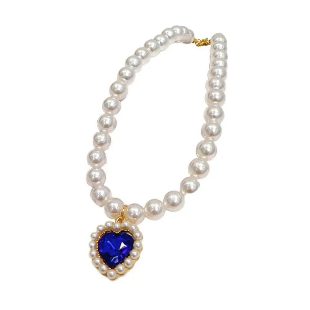 Pet Cat Pearl Necklace Adjustable Rhinestone Collar Colorful Bling