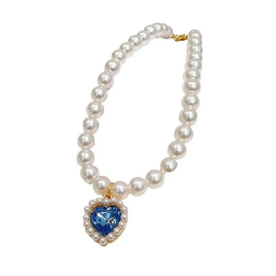 Pet Cat Pearl Necklace Adjustable Rhinestone Collar Colorful Bling
