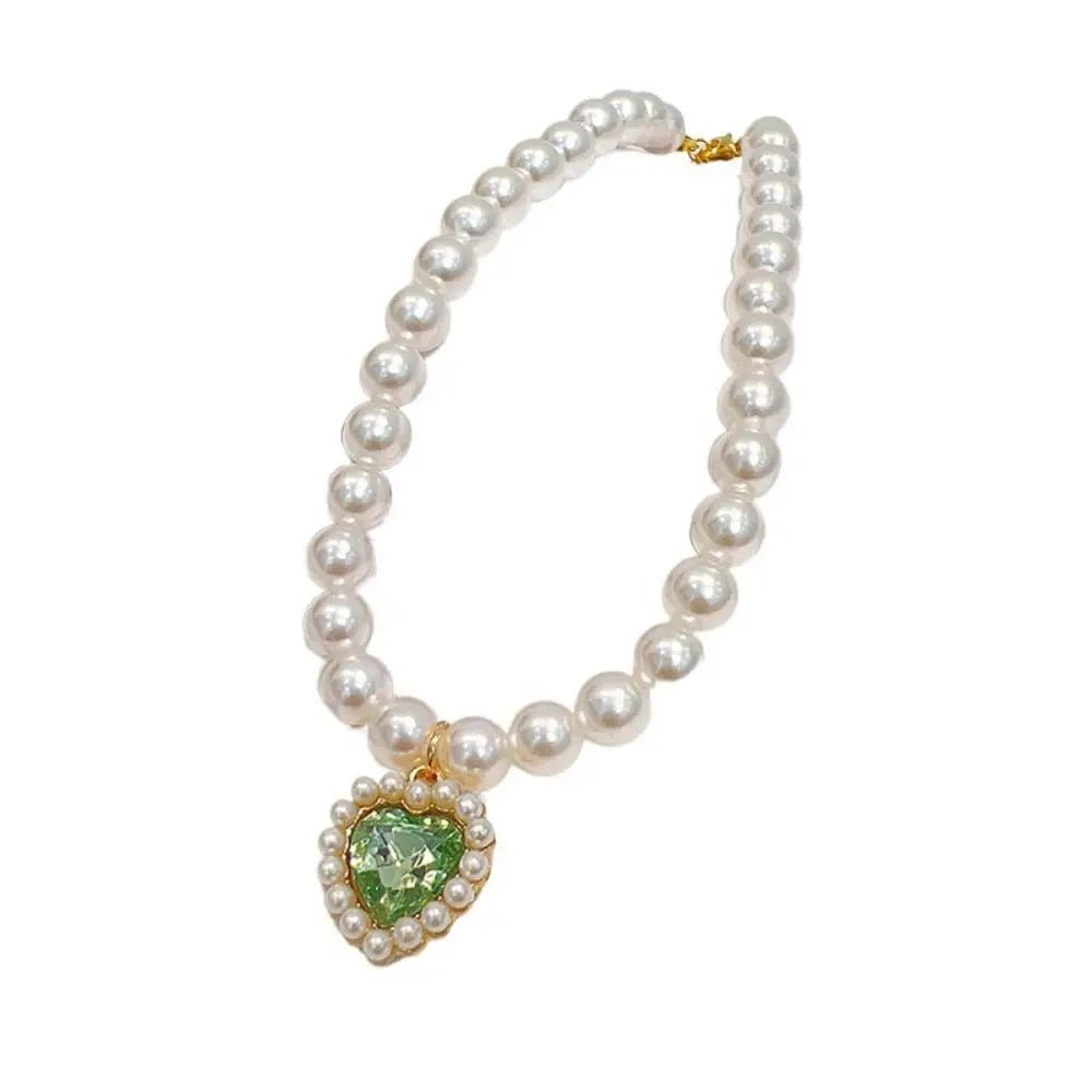Pet Cat Pearl Necklace Adjustable Rhinestone Collar Colorful Bling