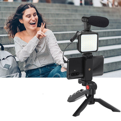 Phone Vlogging Kit With Remote Microphone And LED Light For DSLR Camera