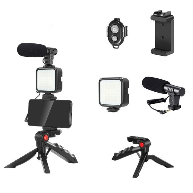 Phone Vlogging Kit With Remote Microphone And LED Light For DSLR Camera