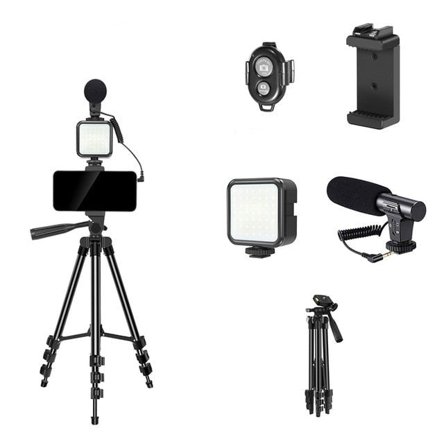 Phone Vlogging Kit With Remote Microphone And LED Light For DSLR Camera