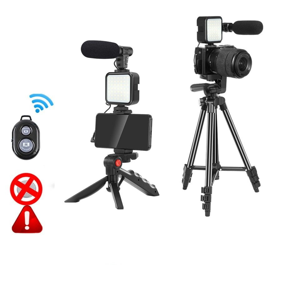 Phone Vlogging Kit With Remote Microphone And LED Light For DSLR Camera