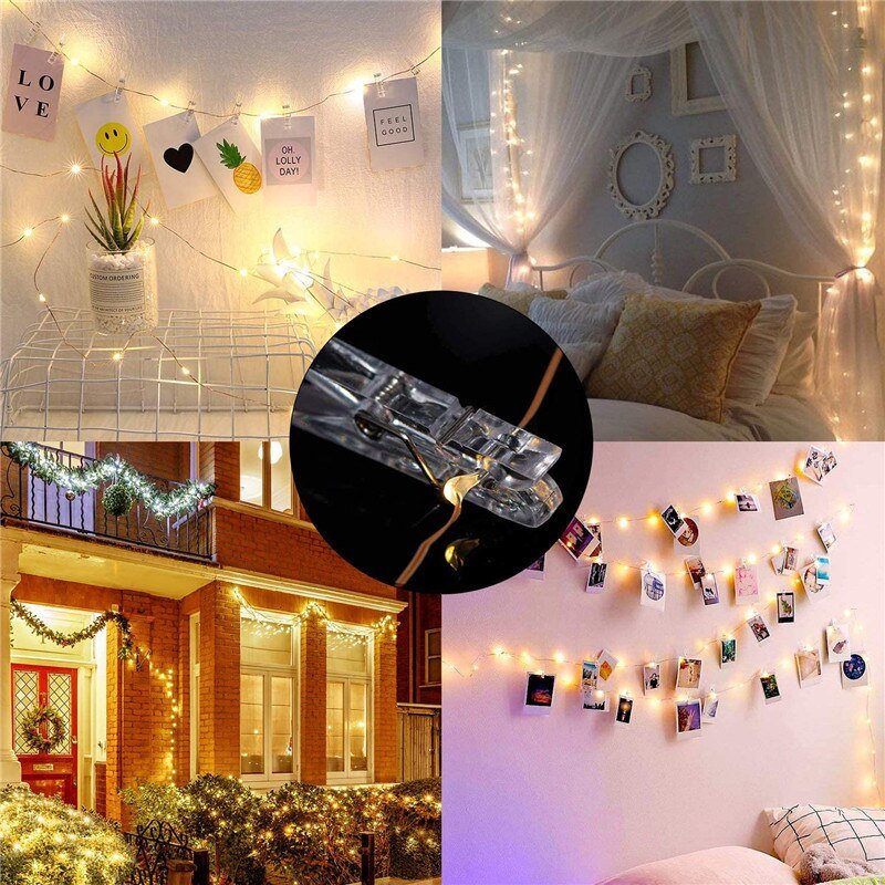 Photo String Lights With Clips For Wedding Outdoor Fairy Garland Decoration