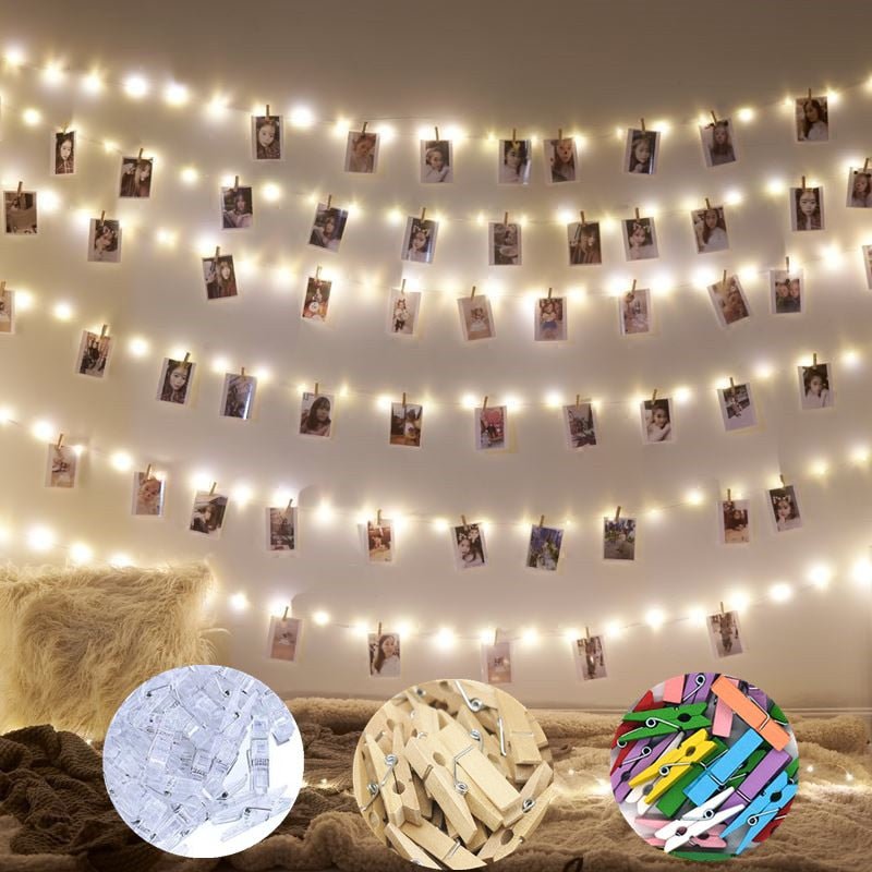 Photo String Lights With Clips For Wedding Outdoor Fairy Garland Decoration