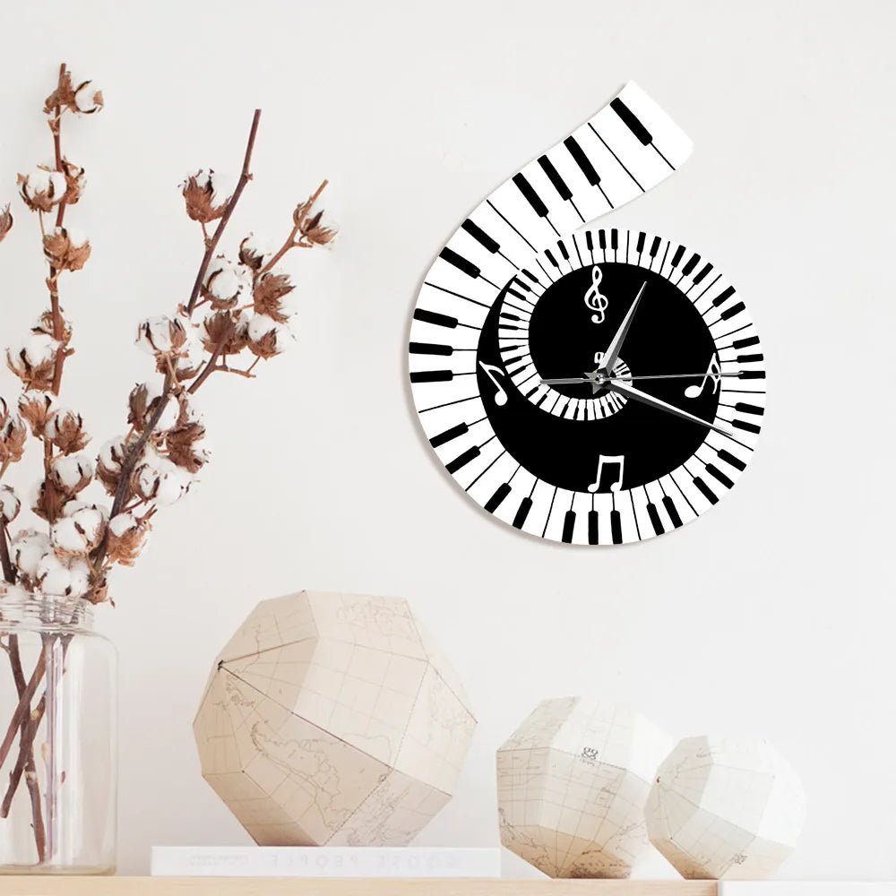 Piano Key LED Wall Clock Music Note Design For Living Room Bedroom