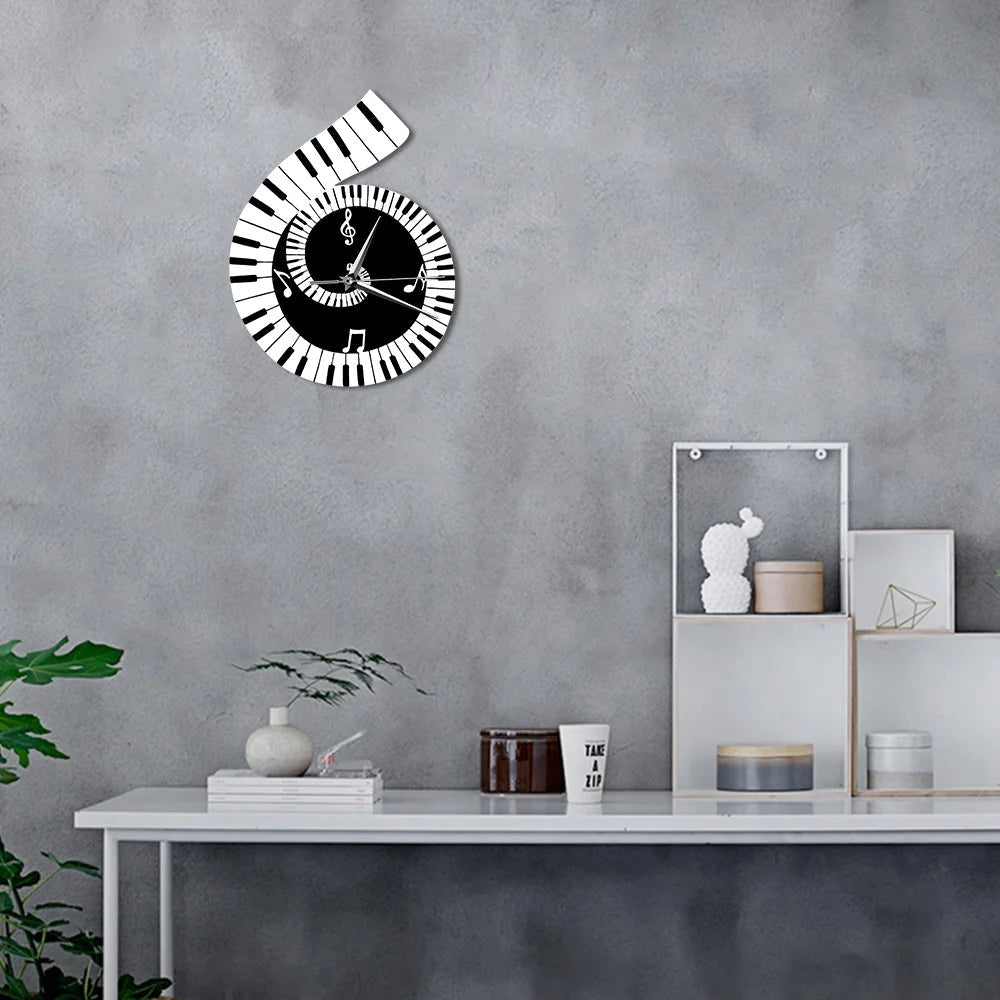 Piano Key LED Wall Clock Music Note Design For Living Room Bedroom