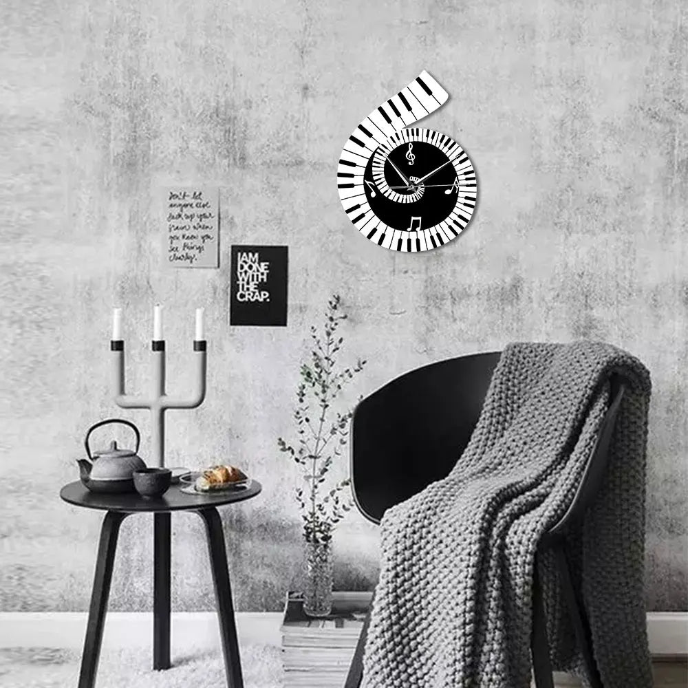 Piano Key LED Wall Clock Music Note Design For Living Room Bedroom