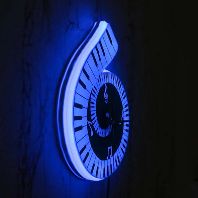 Piano Key LED Wall Clock Music Note Design For Living Room Bedroom