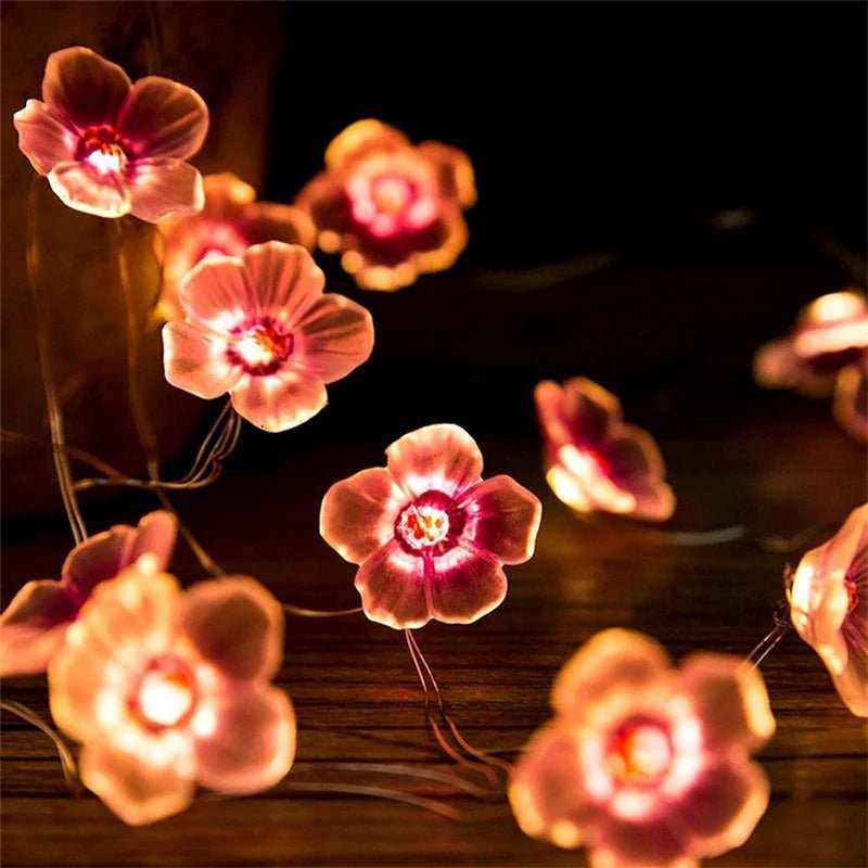 Pink Cherry Blossom Fairy Lights Garland Decorative Flower String Lights