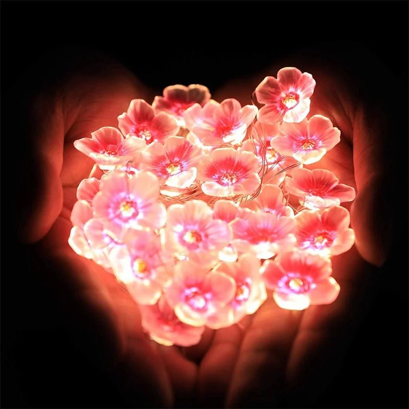 Pink Cherry Blossom Fairy Lights Garland Decorative Flower String Lights