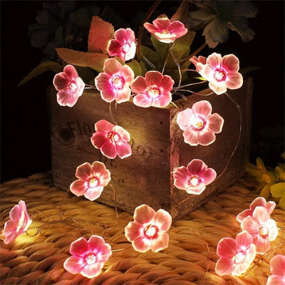 Pink Cherry Blossom Fairy Lights Garland Decorative Flower String Lights