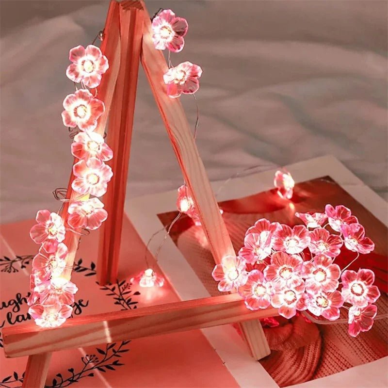 Pink Cherry Blossom Fairy Lights Garland Decorative Flower String Lights
