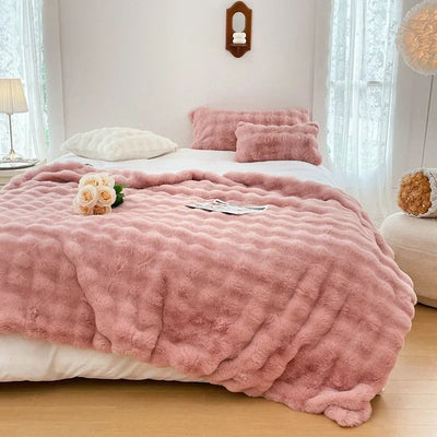 Faux Fur Blanket Plush Rabbit Double Layer Cozy Bedspread For Sofa