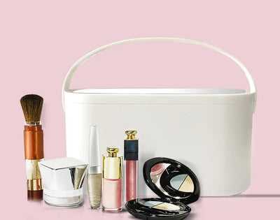 Portable LED Makeup Organizer With Mirror Compact Folding Cosmetic Case