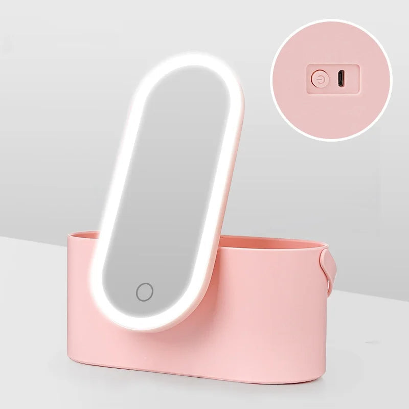 Portable LED Makeup Organizer With Mirror Compact Folding Cosmetic Case